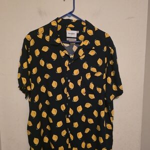 Goodfellow & Co Navy Yellow lemon Print Men's Button-Up Shirt Size XL